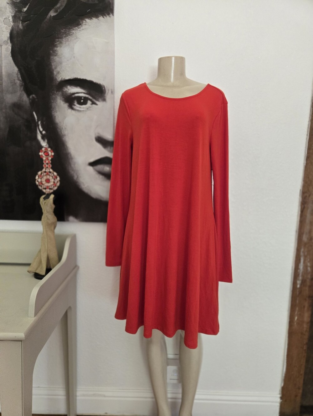 NWT Old Navy Red-Orange Long-Sleeve Swing Dress Size Large
